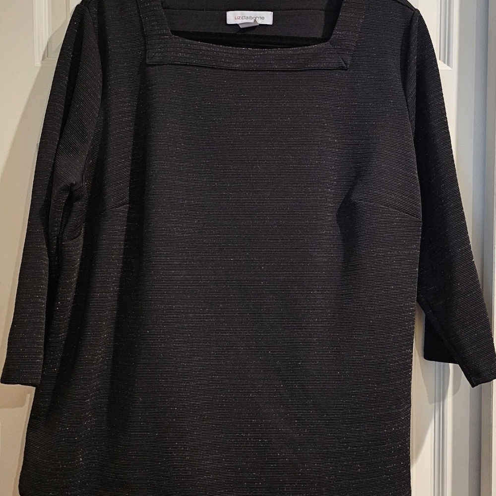 Liz Claiborne Black Square Neck Top